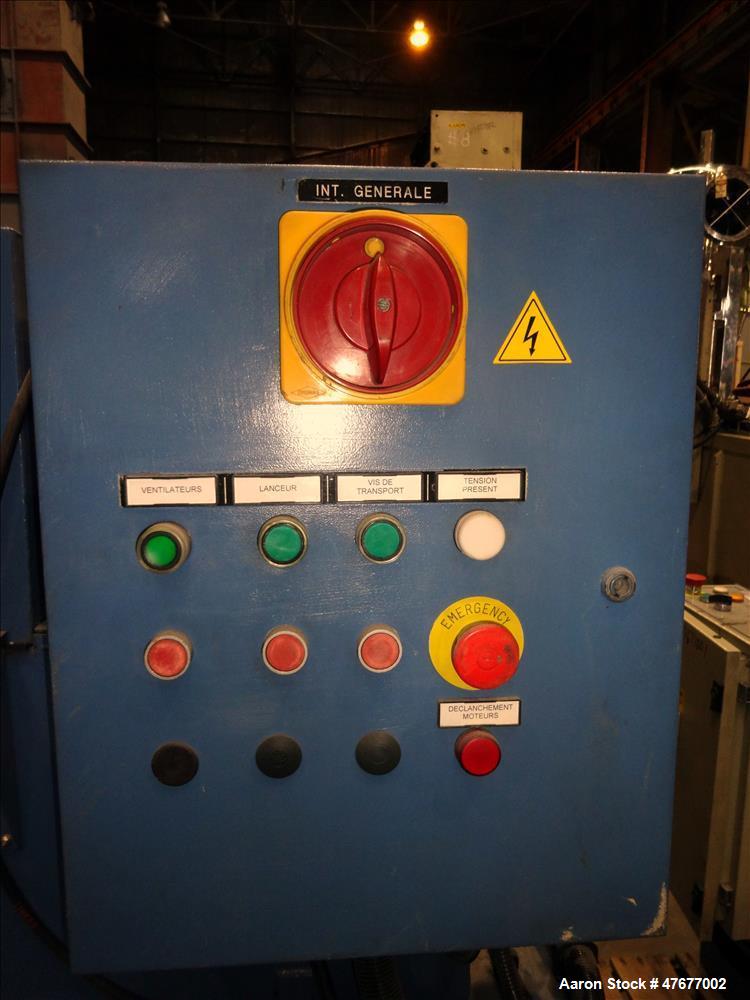 Used Screw pellet cooling conveyor. Bottom perforated holes, top hinged cover, side mounted blowers.